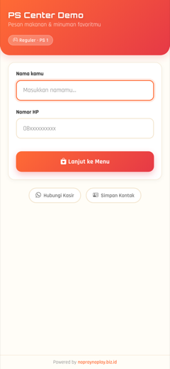 Halaman order FnB pelanggan via QR di HP